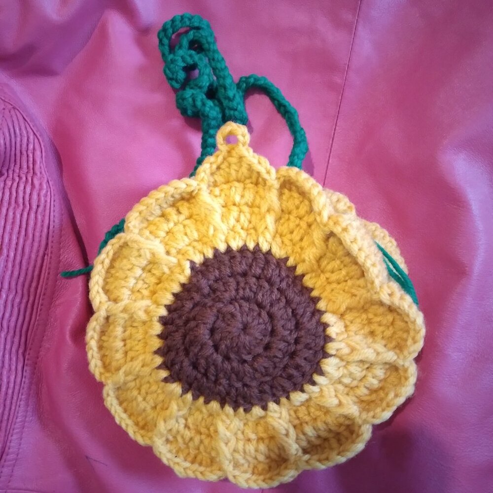 Bag crochet knit shoulder handbag yellow brown  green mustard sunflower  gift